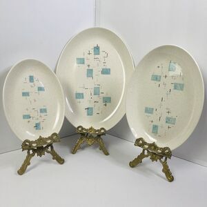 VTG Vernonware Metlox HEAVENLY DAYS 3 Sizes Oval Platter Set Turquoise USA 55-65